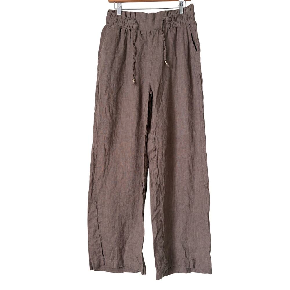 ABS Allen Schwartz 100% Linen Wide Leg Pull-On Pants Taupe Brown Size L